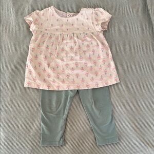 Pink Floral Baby blouse with Green Leggings